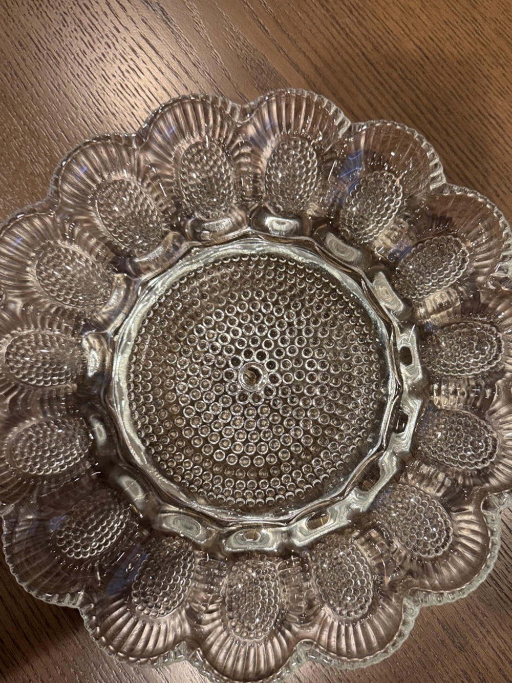 Clear Egg plate Scalloped Pressed Indiana Glass ?